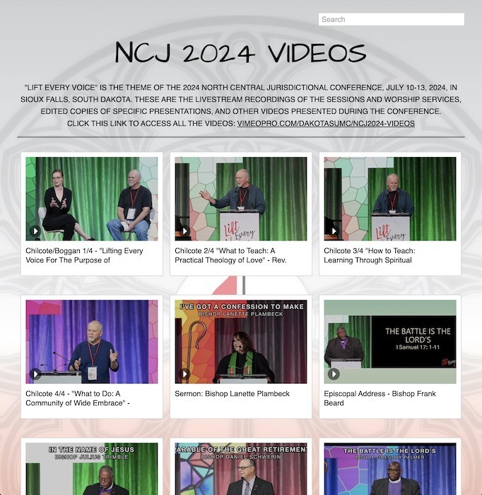 Page of video thumbnails from NCJ videos